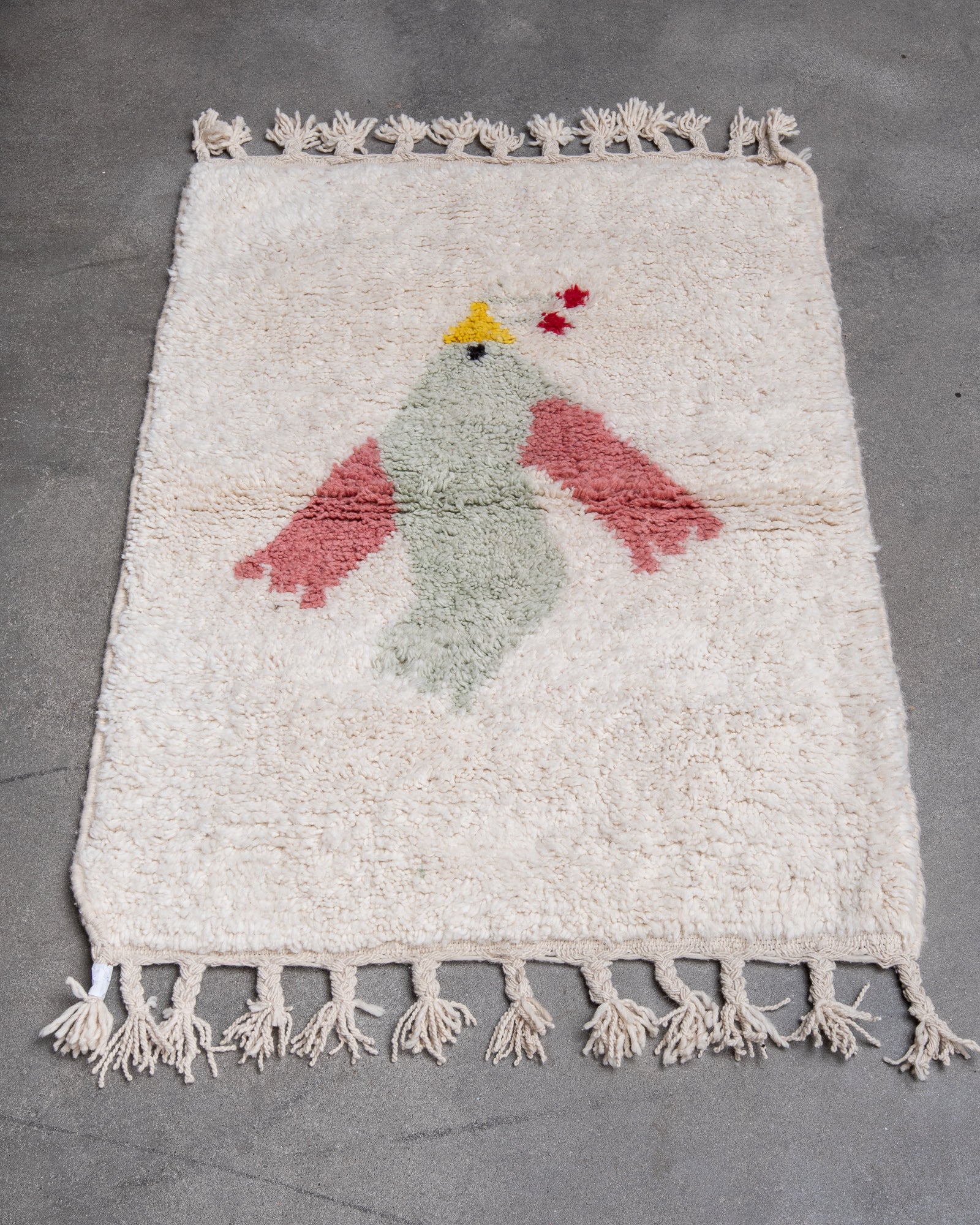 Modern, designer, handcrafted Berber rug from Morocco. Beniourain carpet with beautiful colours and patterns and fluffy wool texture.